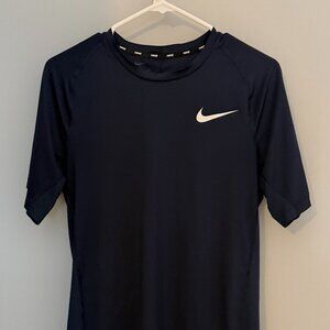 Nike Men's Navy Blue Dri-FIT Athletic Shirt - Short Sleeve - Medium